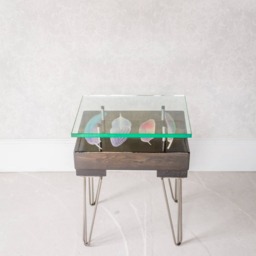 Chunky Square Wood Base Hand Finished Bird Feather Side Table With Glass Top - thumbnail 4