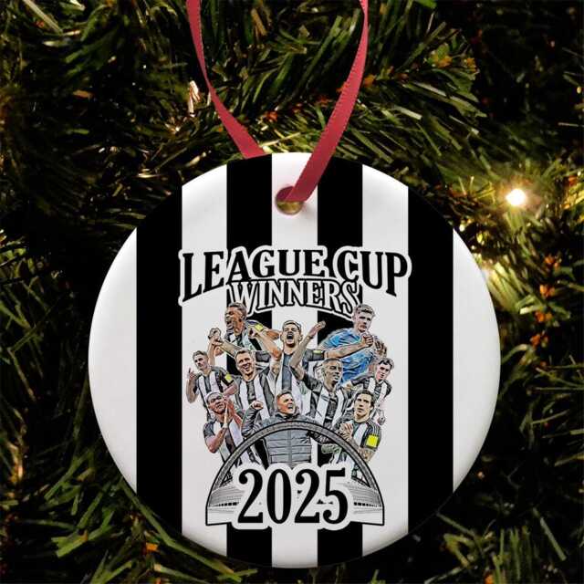 Newcastle Utd League Cup Winners 2025 Xmas Tree Decoration Bauble, Flat Ceramic, Great Gift For Toon Army Fans Howay The Lads