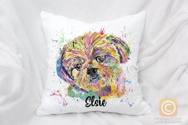 Personalised Watercolour Rainbow Shih Tzu Dog Cushion, Cuddle Pillow, Birthday Gift - image 1