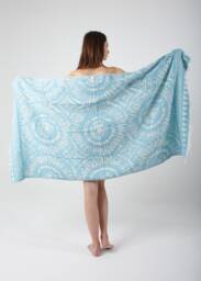 Aqua Blue Rio Jacquard Ethnic Turkish Beach Towel, Cotton Blanket, Quickdry Pool Cover Up, Lightweight Travel Towel