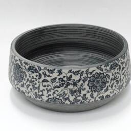 Vintage Floral Patterned Basin Sink Handmade Round Bathroom Vessel Blue Grey Porcelain China Cloakroom Ceramic Countertop Vanity Wash Bowl - thumbnail 2