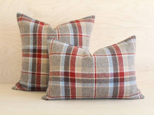 Red Jasper Plaid Wool Pillow Cover, Brown & Cover - Made To Order - image 1