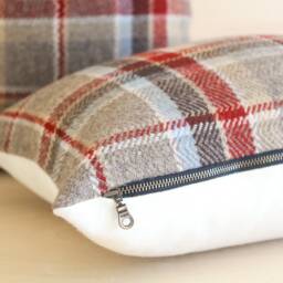 Red Jasper Plaid Wool Pillow Cover, Brown & Cover - Made To Order - thumbnail 3