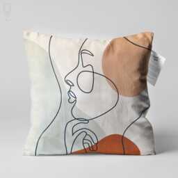Boho Abstract Face Chenille Pillow Case, Mid Century Modern Line Art Cushion Cover - thumbnail 1