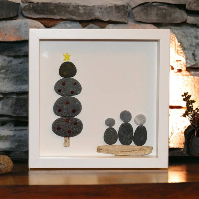 Pebble Framed Art, Driftwood Shadow Box Decor, Coastal Wall Decoration - image 1