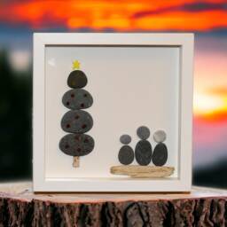 Pebble Framed Art, Driftwood Shadow Box Decor, Coastal Wall Decoration - thumbnail 3