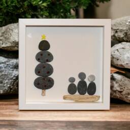 Pebble Framed Art, Driftwood Shadow Box Decor, Coastal Wall Decoration - thumbnail 4