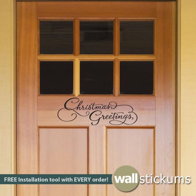 Christmas Greetings Vinyl Wall Decal - Holiday Door Decor - image 1