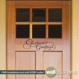 Christmas Greetings Vinyl Wall Decal - Holiday Door Decor - thumbnail 1