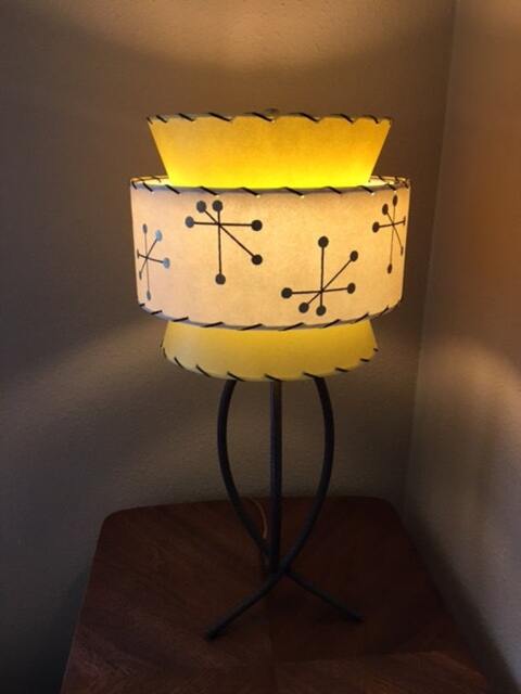 Mid Century Vintage Style Tapered 3 Tier Fiberglass Lamp Shade Starburst Atomic Yellow/Ivory - image 1