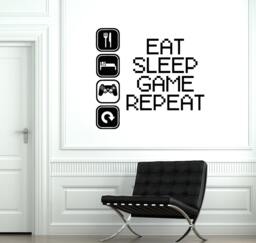 Wall Vinyl Decal Gaming Gamer Eat Sleep Game Repeat Decor 2053Di - thumbnail 1
