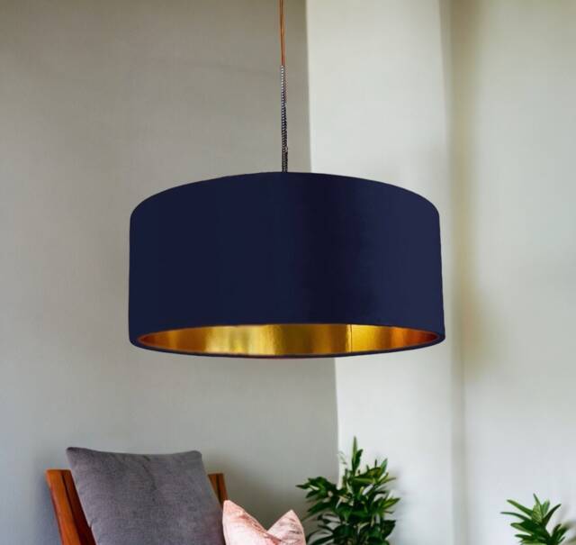 New High Quality Luxury Navy 52 Cotton Drum Fabric Lamp Shade Pendant Light Shape With Metallic Linings - image 1