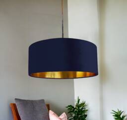 New High Quality Luxury Navy 52 Cotton Drum Fabric Lamp Shade Pendant Light Shape With Metallic Linings