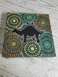 stegosaurus Dinosaur Silhouette Dot Painting // 6x6 Inch Canvas Mandala Art Home Decor Wall Kids Room - thumbnail 1