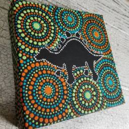 stegosaurus Dinosaur Silhouette Dot Painting // 6x6 Inch Canvas Mandala Art Home Decor Wall Kids Room - thumbnail 2