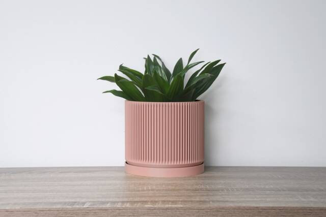 "Mid-Century Modern Planter With Drainage & Saucer in Country Pink, Unique 3D-Printed Plant Pot, Sizes 4"" 5"" 6"" 7"" 8" - image 1