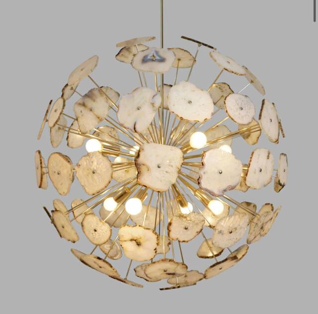 Modern Brass Sputnik Chandelier Light Fixture With Natural White Agate Stone - 22 - image 1