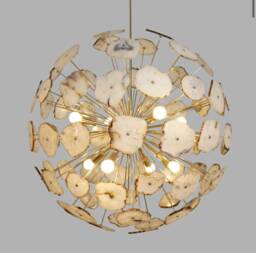 Modern Brass Sputnik Chandelier Light Fixture With Natural White Agate Stone - 22 - thumbnail 1