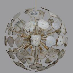 Modern Brass Sputnik Chandelier Light Fixture With Natural White Agate Stone - 22 - thumbnail 2