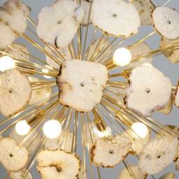 Modern Brass Sputnik Chandelier Light Fixture With Natural White Agate Stone - 22 - thumbnail 3