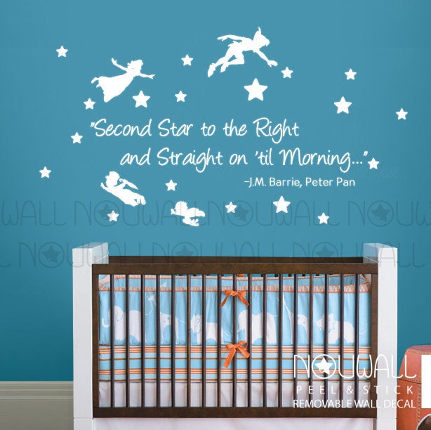 Peter Pan Neverland Silhouette Wall Decal Lettering Words Saying Quote Decal Nursery Baby Decals Sticker - image 1