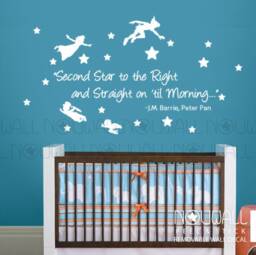 Peter Pan Neverland Silhouette Wall Decal Lettering Words Saying Quote Decal Nursery Baby Decals Sticker - thumbnail 1