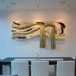 Macrame Wall Hanging Hand-Dyed Merino Wool Fiber Art - thumbnail 2