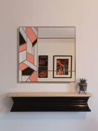 Pink Mirror, Square Stain Glass Geometric Wall Bathroom Mirror