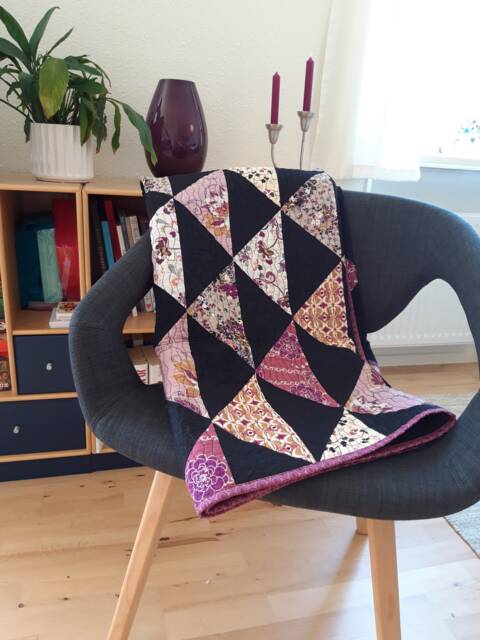 Handmade Patchwork Throw Quilt, Modern Triangle Design - 53x61 - image 1