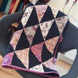 Handmade Patchwork Throw Quilt, Modern Triangle Design - 53x61 - thumbnail 4