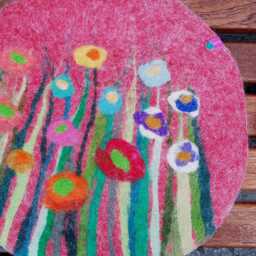 Handfelted Seat Cushion With Flowers & Grass, Summer, Red - thumbnail 2