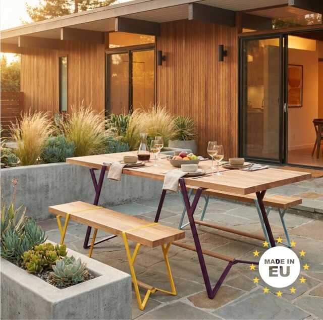 Outdoor Wood Table, Folding Wooden Patio Dining Table Industrial Primitive Furniture ??id Century Modern Garden Decor - Made in Eu - image 1