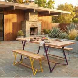 Outdoor Wood Table, Folding Wooden Patio Dining Table Industrial Primitive Furniture ??id Century Modern Garden Decor - Made in Eu - thumbnail 3