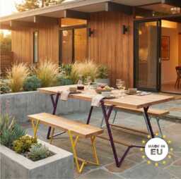 Outdoor Wood Table, Folding Wooden Patio Dining Table Industrial Primitive Furniture ??id Century Modern Garden Decor - Made in Eu