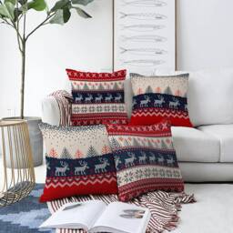Christmas Reindeers Cushion Covers With Blue & Red Colours, 4 Options, Double Sided Printing On The Chenille Different Sizes, Oeko-Tex?? - thumbnail 1
