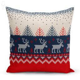 Christmas Reindeers Cushion Covers With Blue & Red Colours, 4 Options, Double Sided Printing On The Chenille Different Sizes, Oeko-Tex?? - thumbnail 3
