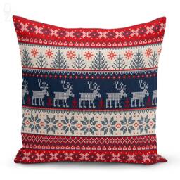 Christmas Reindeers Cushion Covers With Blue & Red Colours, 4 Options, Double Sided Printing On The Chenille Different Sizes, Oeko-Tex?? - thumbnail 2