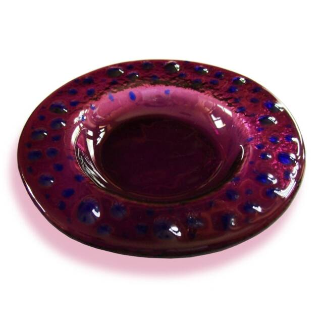 Purple Murano Glass Candle-Holder With Blue Drops, Fused Saucer - Lapilli Series, Romantic Light For Table & Bath - image 1