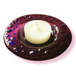Purple Murano Glass Candle-Holder With Blue Drops, Fused Saucer - Lapilli Series, Romantic Light For Table & Bath - thumbnail 2