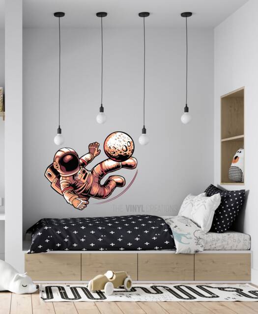 Outer Space Football Wall Decor - Astronaut Decal , Art Stickers Soccer Thevinylcreations Gift
