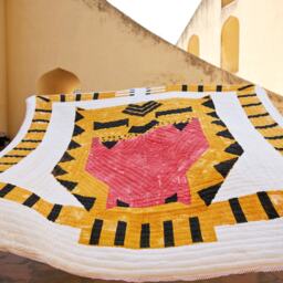 Handmade Tiger Quilt Block Printed Cotton Comforter, Twin/Queen/King Size Boho Bedding Set, Unique Colorful Reversible Bedspread - thumbnail 2