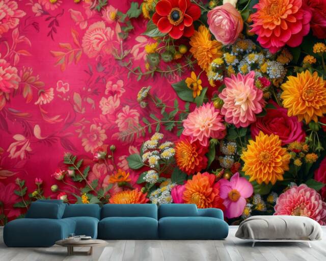 Pastel Floral Wallpaper Mural, Peonies Roses, Peel & Stick Wall Decal - image 1