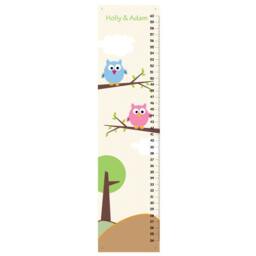 Personalized Blue & Pink Owls Growth Chart With White Polka Dots, Kids Wall Art - thumbnail 2