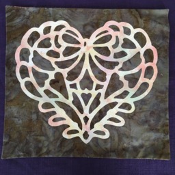 Hand Cut Quilt Square Wall Hanging. Finished Fabric Lining & Fused Cutwork Heart Design By Linda Pool Hanging, Color Choice - thumbnail 1