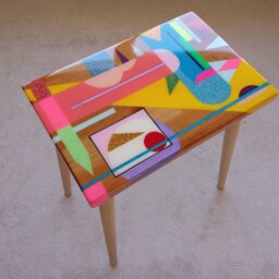 Handmade Wooden Resin Coffee Table Boho Modern End Table - thumbnail 2