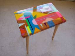 Handmade Wooden Resin Coffee Table Boho Modern End Table