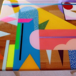 Handmade Wooden Resin Coffee Table Boho Modern End Table - thumbnail 4