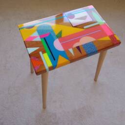 Handmade Wooden Resin Coffee Table Boho Modern End Table - thumbnail 3