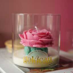 Flower Soy Candle in Glass Cup Rose Bloom, Bamboo Lid - thumbnail 2