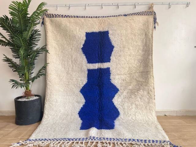 Cute Moroccan Rug - Custom Beni Ourain Rug-Authentic Rug - Large White& Bleu Rug-8x10 Moroccan Rugs - image 1